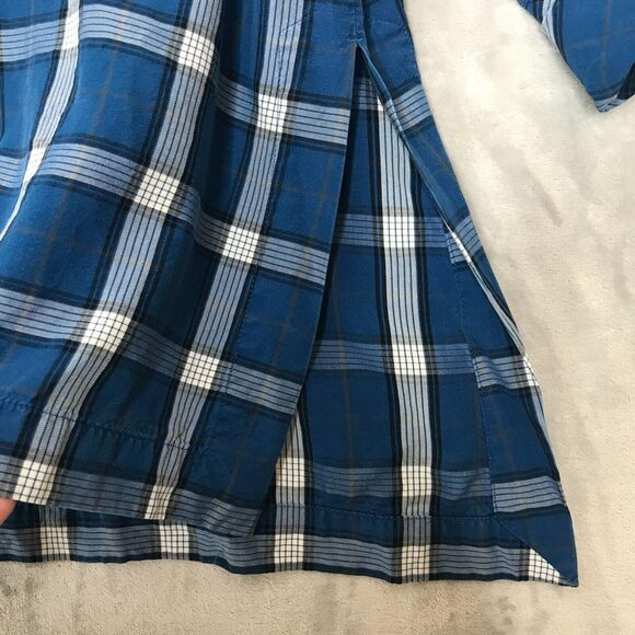 J. Jill Top Womens Small Blue Plaid Chambray 3/4 Sleeve A Line Hi Low Button - Picture 6 of 12
